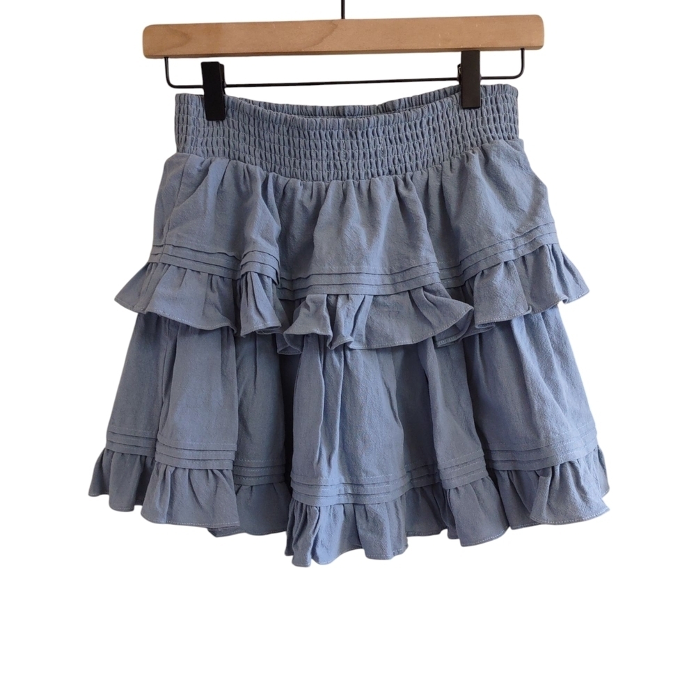Mustard Seed Blue Gray Bubble Mini Skirt - Picture 3 of 5